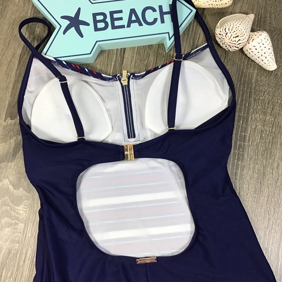 Marc & Andre One Piece Striped Swimsuit Blue Red White - Picture 6 of 8